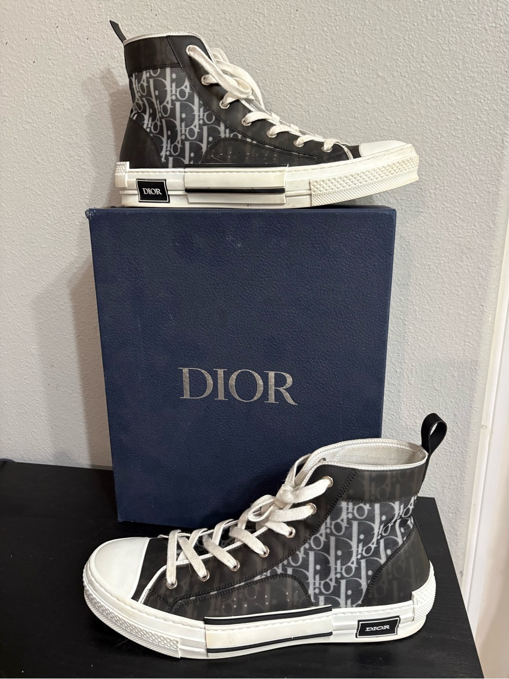 Dior Black & White High-Top Monogram Sneakers